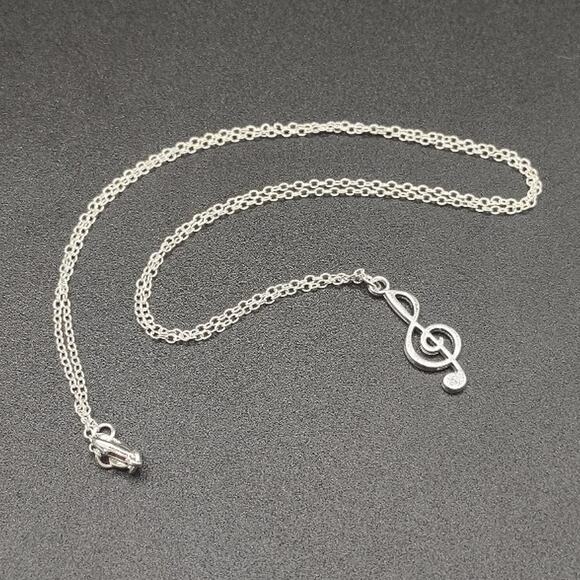 925 Silver Necklace W/ Music Note Treble Clef Pendant Anniversary Birthday Gift - Picture 4 of 5